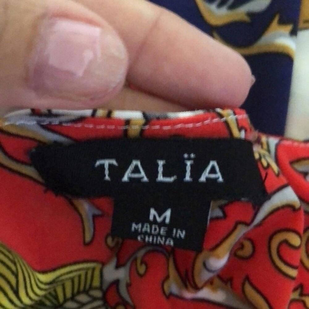 Talia Dress Orange/Navy/Yellow Drape Neck Sleeveless Dress - Size M - Picture 5 of 6